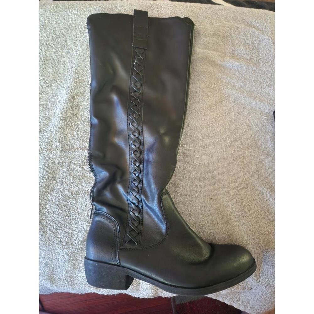 MIA Womens Boots 16" Tall US 6. 5 Black Leather Pull On Riding low 1" heel 4795